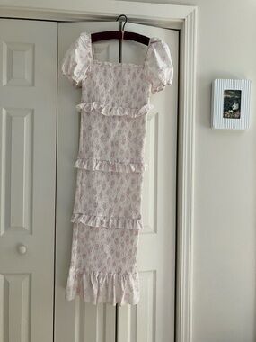 Pink Floral Ruffle Midi Dress-Maternity